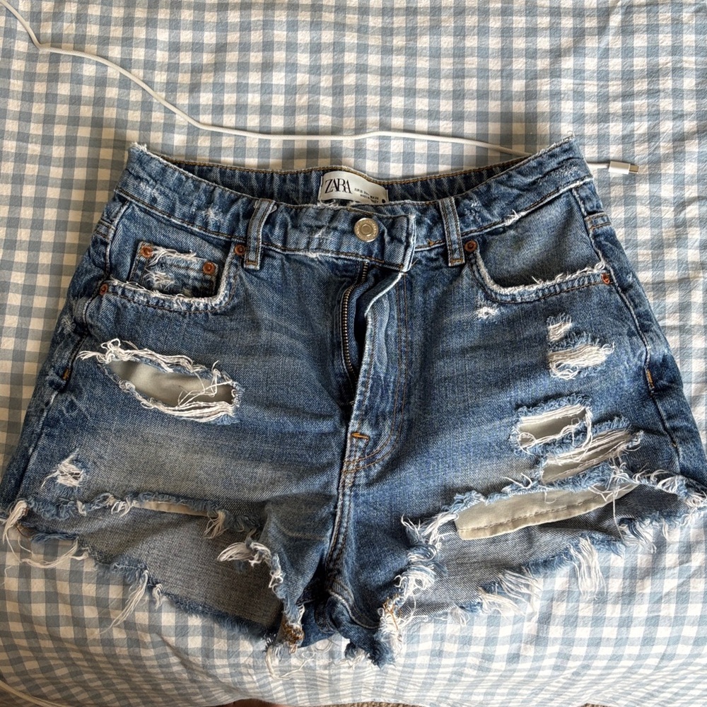 Zara Women's Ripped Blue Jean Shorts